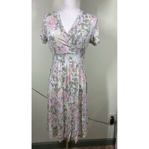L.L. Bean Petite Size XSP Floral Surplice Short Sleeve Fit & Flare Dress Cottage